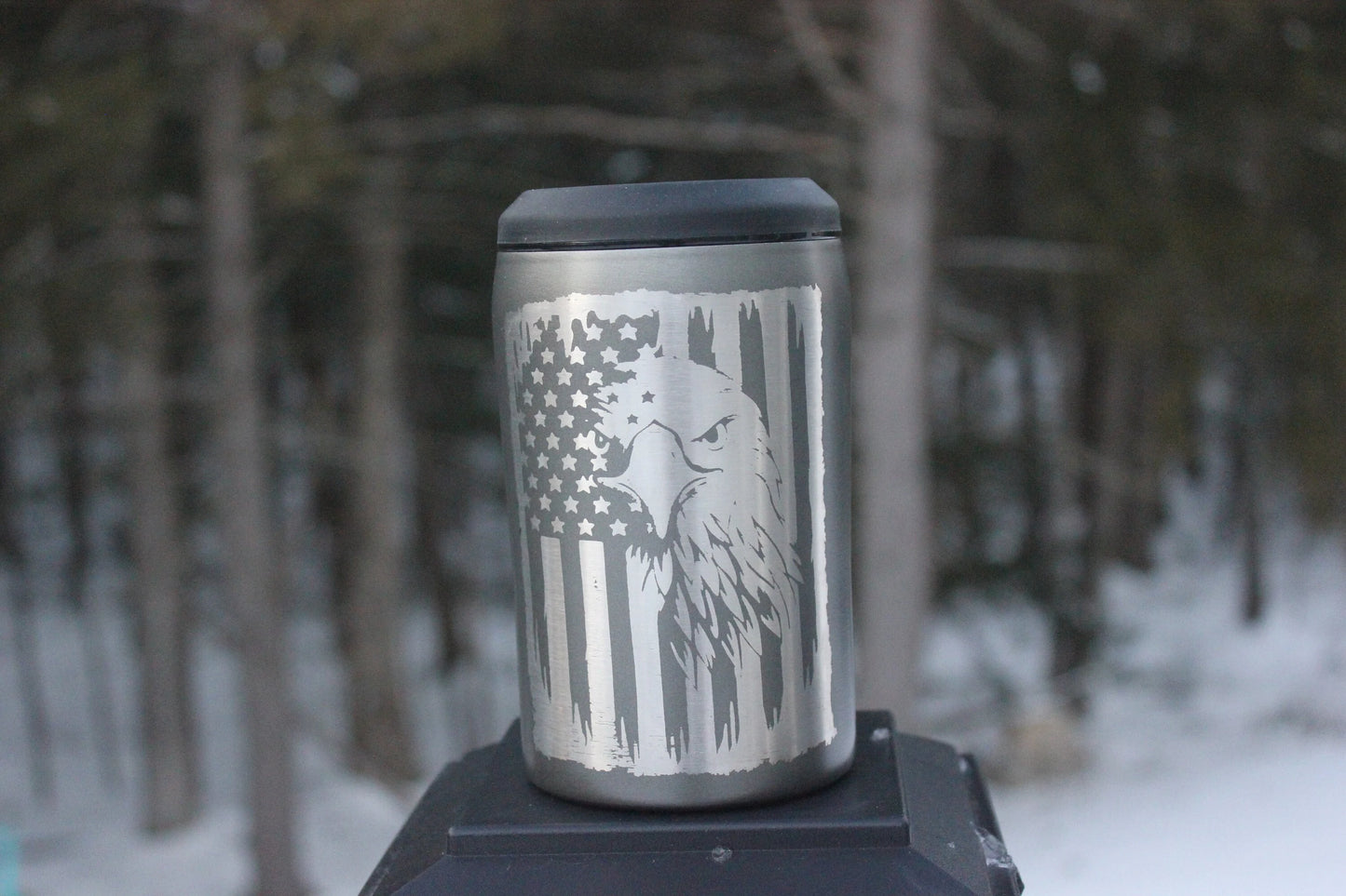 Etched US Flag with Eagle 3-in-1 Can Cooler - This patriotic can cooler is the perfect way to show your American pride all year long. (Copy)