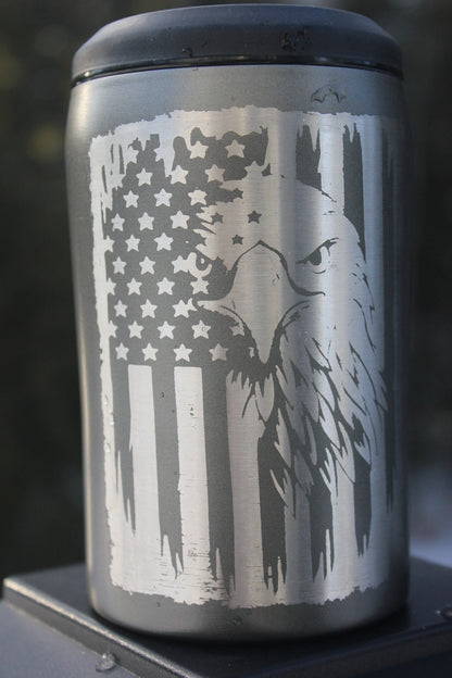 Etched US Flag with Eagle 3-in-1 Can Cooler - This patriotic can cooler is the perfect way to show your American pride all year long. (Copy)