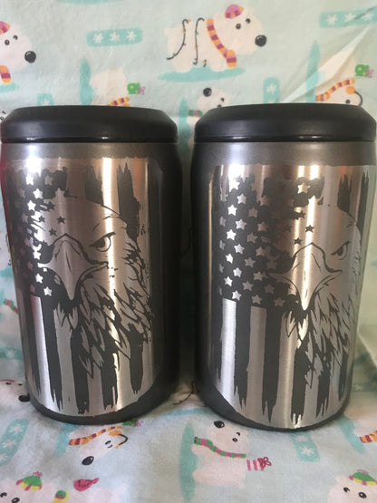 Etched US Flag with Eagle 3-in-1 Can Cooler - This patriotic can cooler is the perfect way to show your American pride all year long. (Copy)