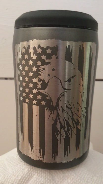 Etched US Flag with Eagle 3-in-1 Can Cooler - This patriotic can cooler is the perfect way to show your American pride all year long. (Copy)